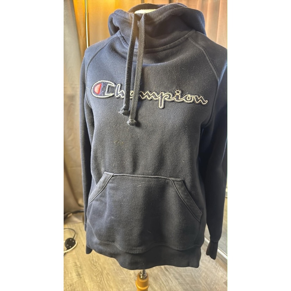 Champion Womens Navy Blue Embroidered Logo Funnel Neck Hoodie Sweatshirt Small